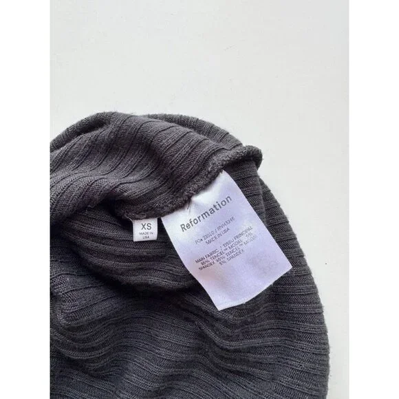 REFORMATION Muse Black Modal Ribbed Jersey Cropped Long Sleeve T-Shirt, Size XS - Picture 8 of 9